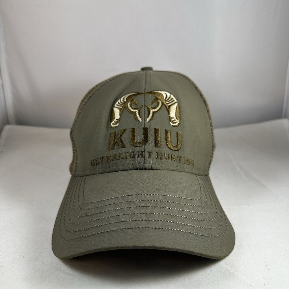 KUIU Ultralight Hunting Trucker Hat Ram Logo Tan Mesh Back Cap Adjustable